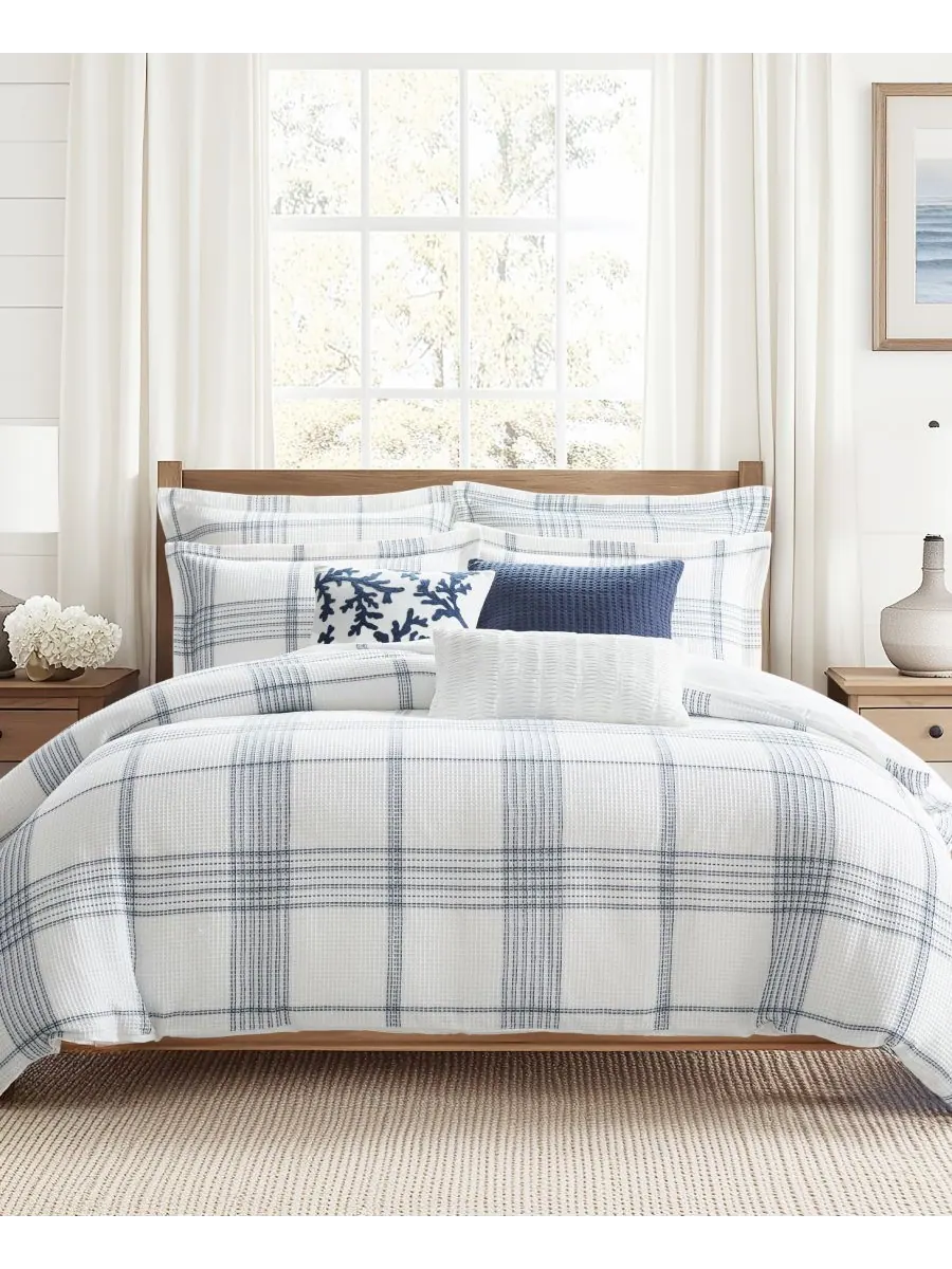 Комплект постельного белья Home Waffle Plaid, 2 предмета, размер Twin Levtex — изображение 1 из 6, темно-синий
