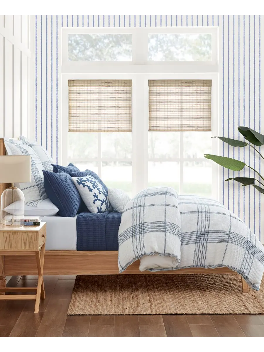 Комплект постельного белья Home Waffle Plaid, 2 предмета, размер Twin Levtex — изображение 3 из 6, темно-синий