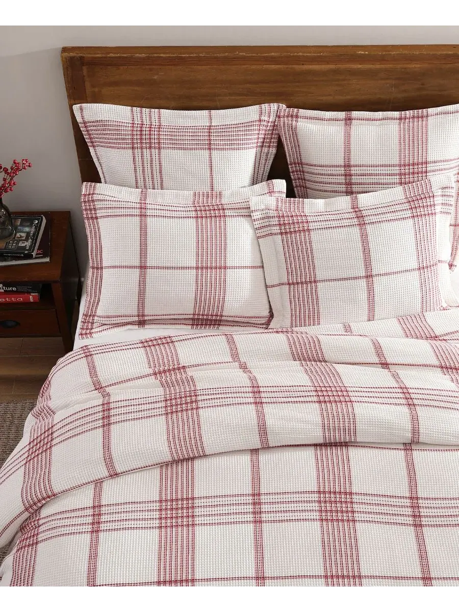 Комплект постельного белья Home Waffle Plaid, 2 предмета, размер Twin Levtex — изображение 4 из 7, красный