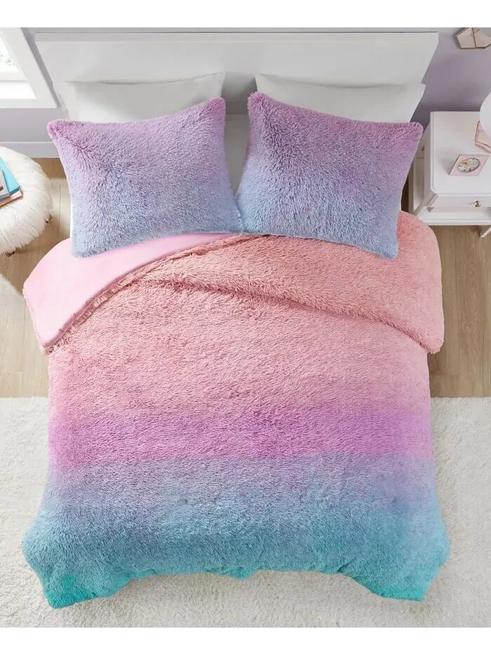 Комплект одеял из трех предметов из искусственного меха Primrose Ombre Shaggy, Full/Queen Mi Zone — изображение 4 из 9