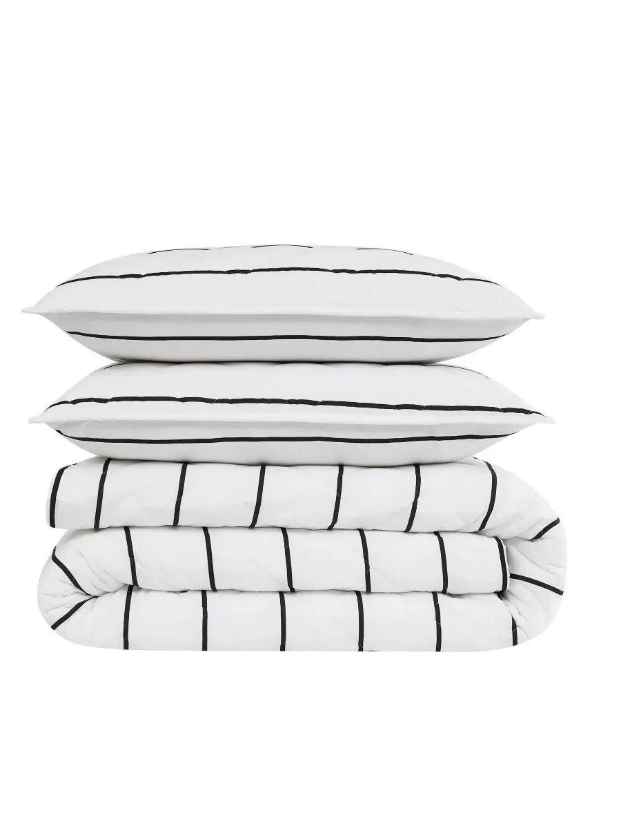 Комплект стеганого покрывала Hayward Stripe, 3 предмета, Full/Queen Brooklyn Loom — изображение 5 из 6, белый черный