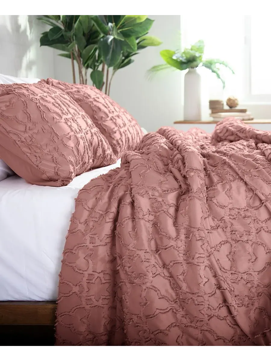 Комплект постельного белья Stella Clipped Jacquard из 3 предметов, размер Full/Queen Southshore — изображение 5 из 6, розовый