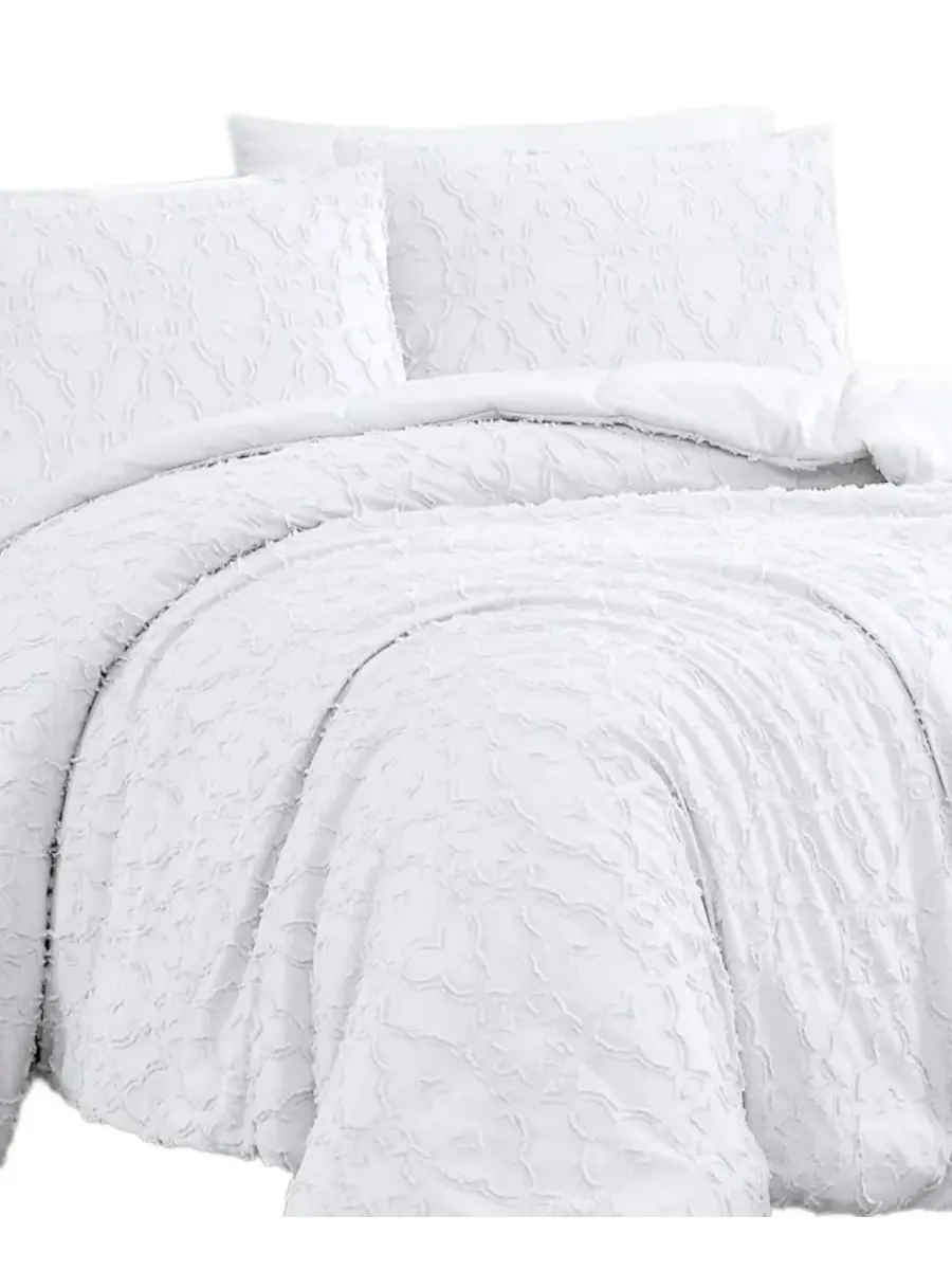 Комплект постельного белья Stella Clipped Jacquard из 3 предметов, размер Full/Queen Southshore — изображение 3 из 6, белый