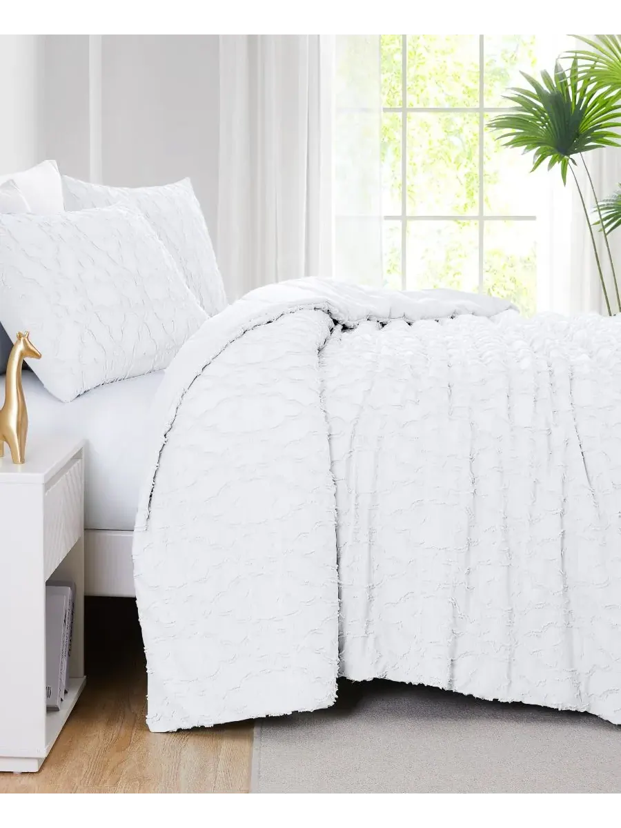 Комплект постельного белья Stella Clipped Jacquard из 3 предметов, размер Full/Queen Southshore — изображение 6 из 6, белый