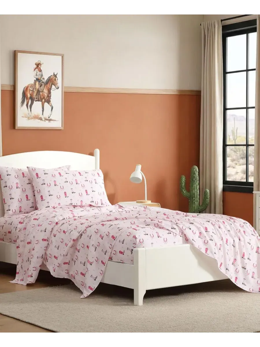 Комплект постельного белья из микрофибры Wrangler Cowgirl Dreams, 4 предмета, Full — изображение 4 из 7, розовый