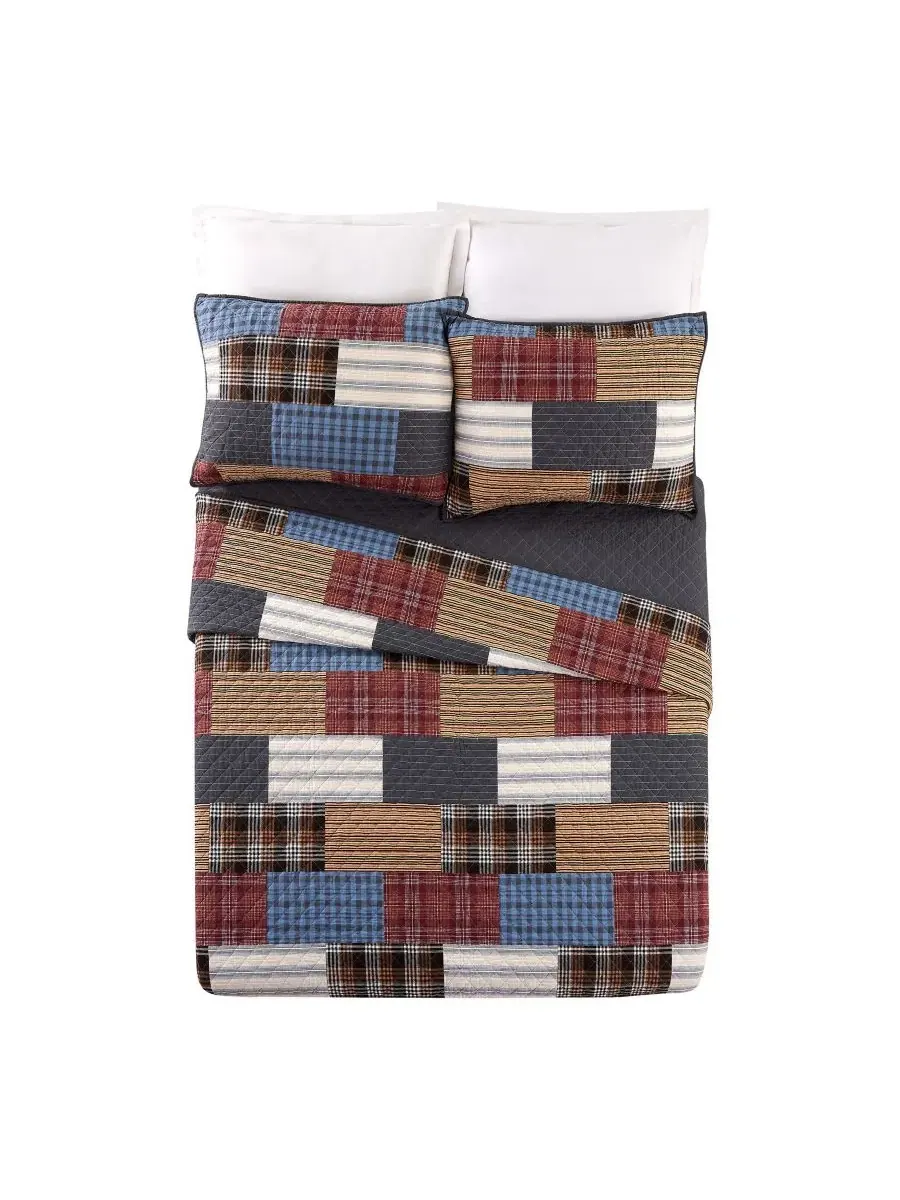 Комплект стеганого одеяла Cabin Patchwork Printed 3-Piece Quilt Set Modern Heirloom — изображение 3 из 5, синий
