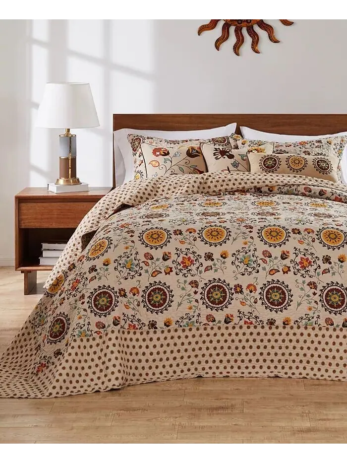 Андорра 100% хлопок Покрывало в стиле сюзани в стиле бохо Коллекция Greenland Home Fashions — изображение 2 из 4, тауп