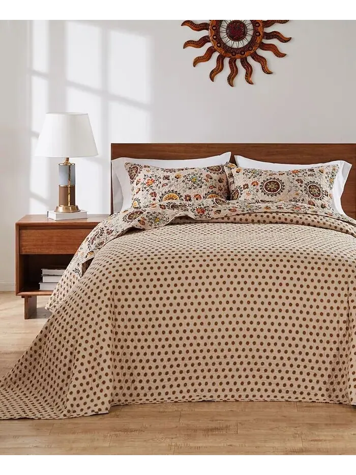 Андорра 100% хлопок Покрывало в стиле сюзани в стиле бохо Коллекция Greenland Home Fashions — изображение 3 из 4, тауп