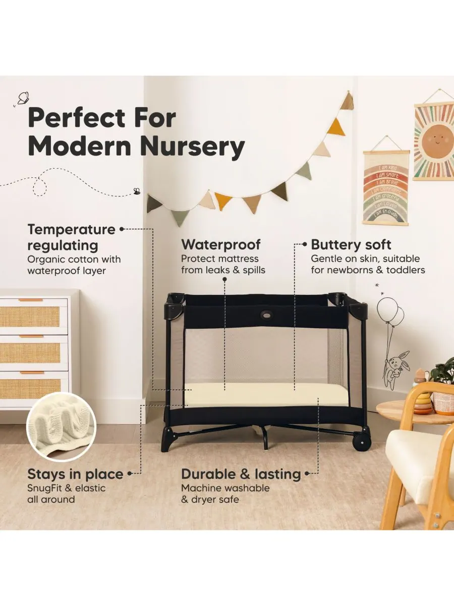 Комплект из 2 хлопковых простыней для детской кроватки Soothe Pack N Play (38x26 дюймов) для — изображение 5 из 9, бежевый