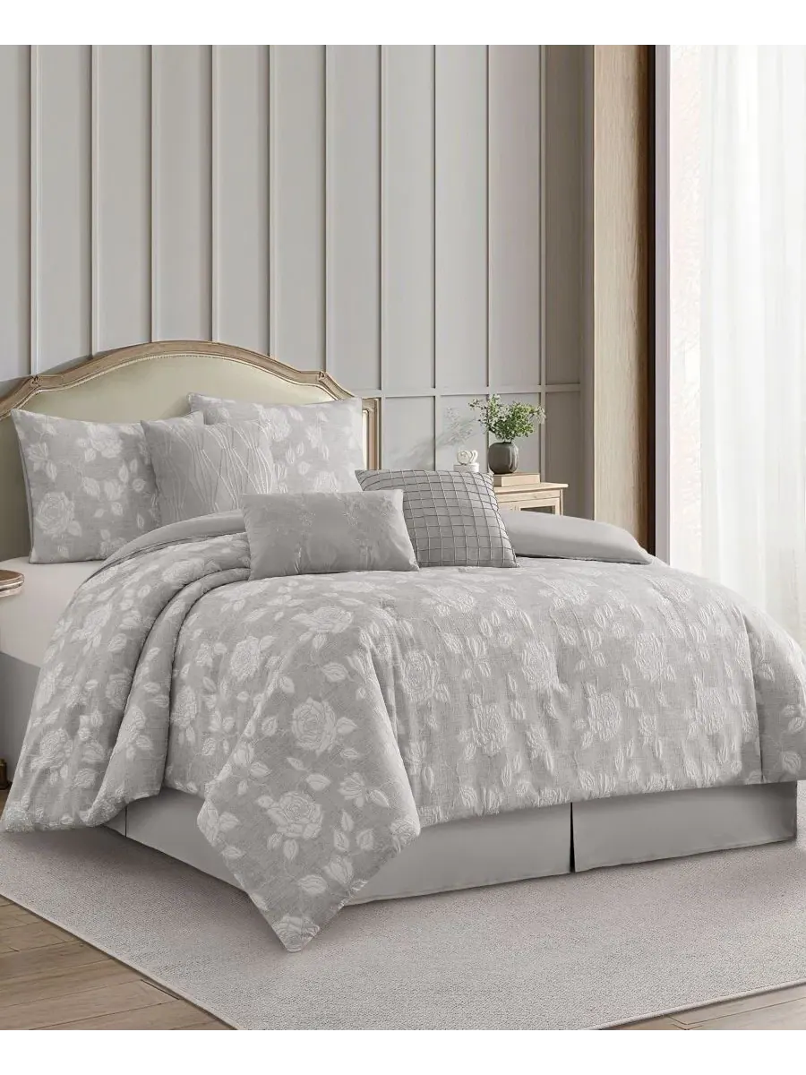 Комплект постельного белья Leana Floral 7-Piece, Queen Stratford Park — изображение 2 из 6, серый