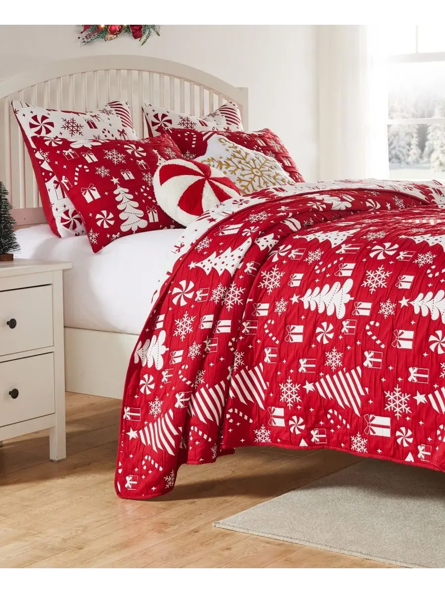 Покрывало Peppermint Party Holiday 3-предметный комплект, King Greenland Home Fashions