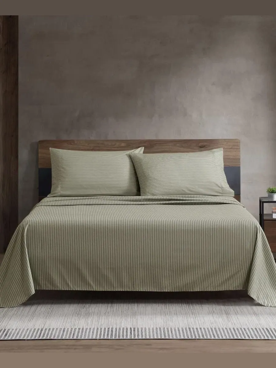 Комплект постельного белья Twill Stripe Texture Microfiber 4-Pc. Sheet Set, King Kenneth Cole New — изображение 2 из 7, мох