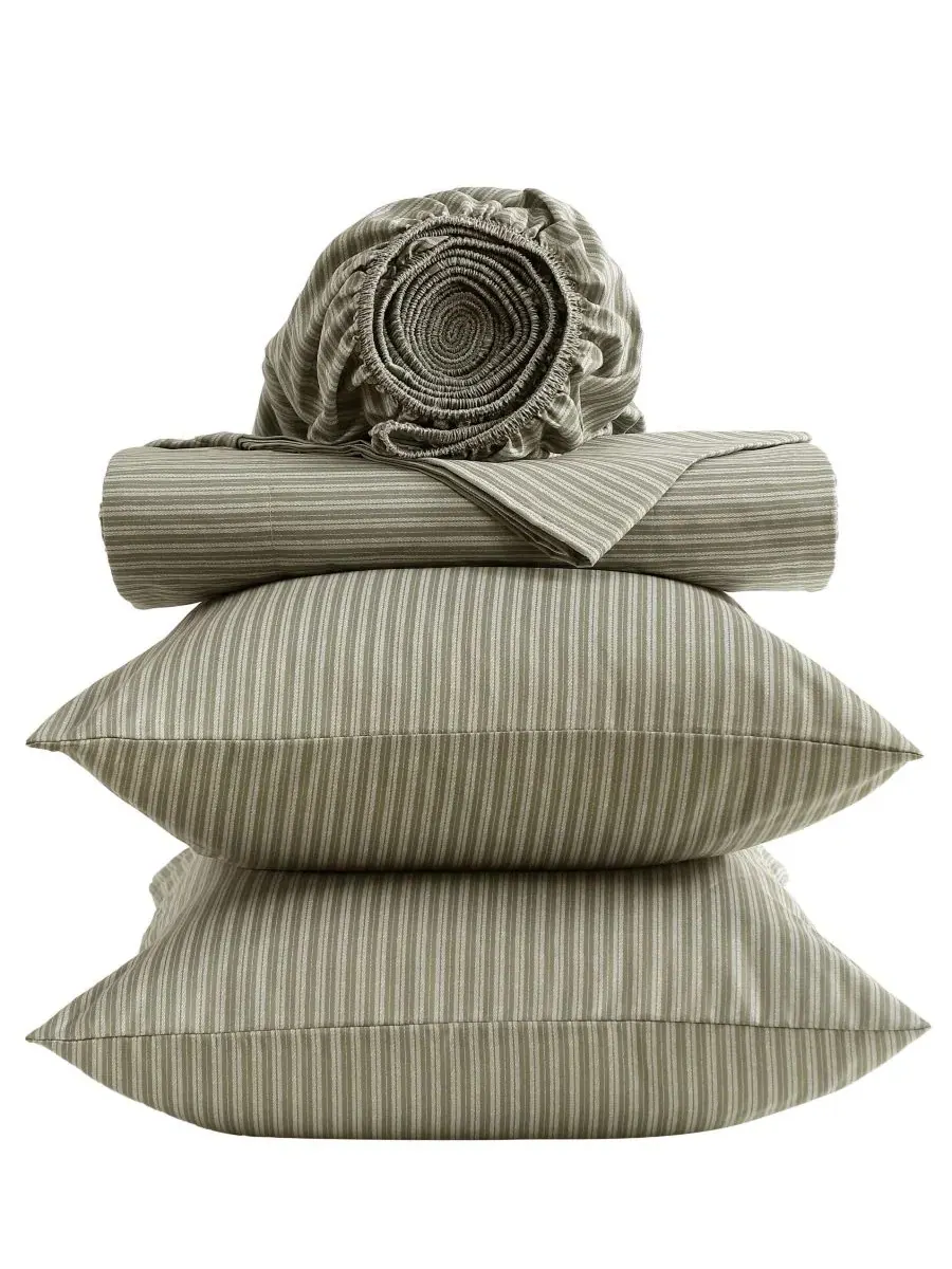 Комплект постельного белья Twill Stripe Texture Microfiber 4-Pc. Sheet Set, King Kenneth Cole New — изображение 7 из 7, мох