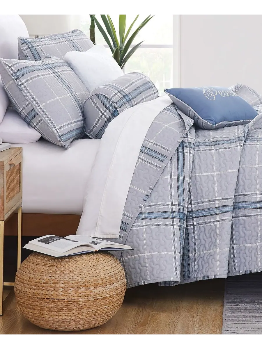 Комплект постельного белья Vilano Plaid из 6 предметов, размер Full/Queen Southshore Fine Linens — изображение 2 из 5, серый