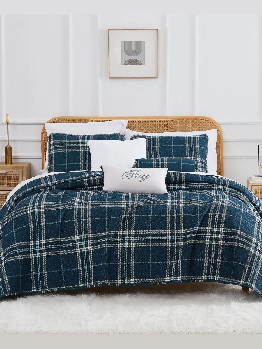 Комплект постельного белья Vilano Plaid из 6 предметов, размер Full/Queen Southshore Fine Linens — изображение 1 из 3, синий