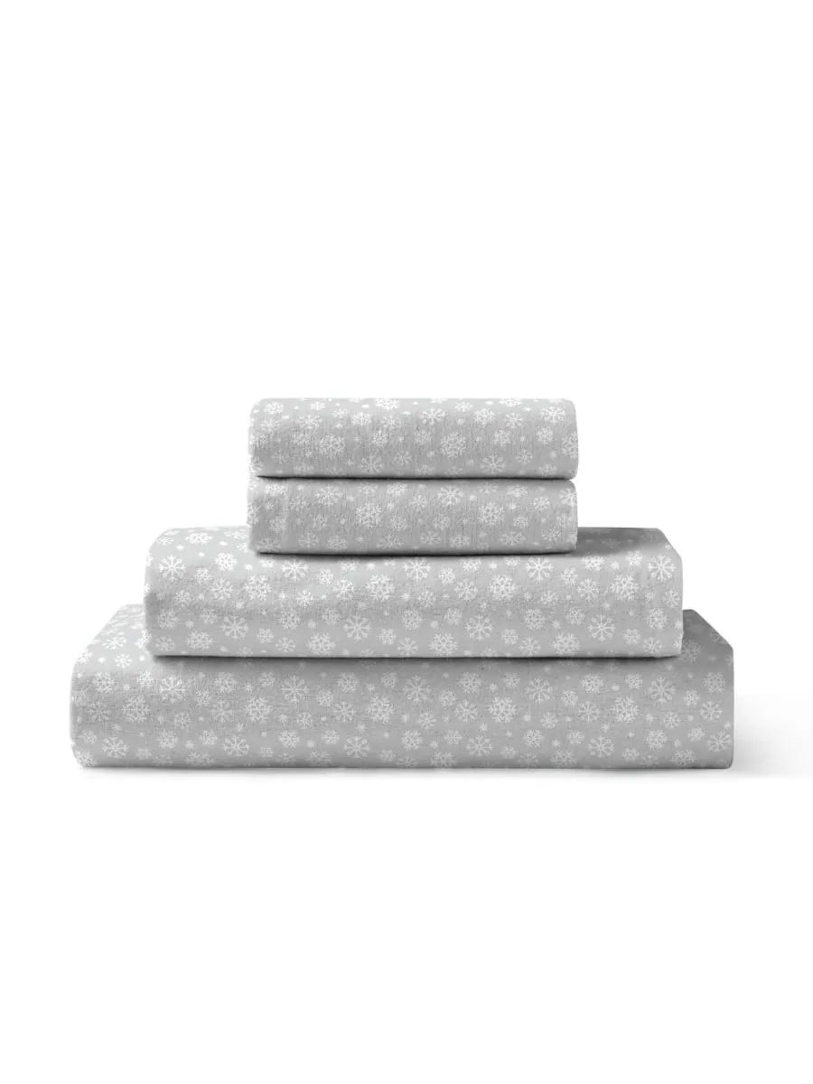 Комплект постельного белья из хлопковой фланели, 4 предмета, размер Queen Brielle Home, Snowflake