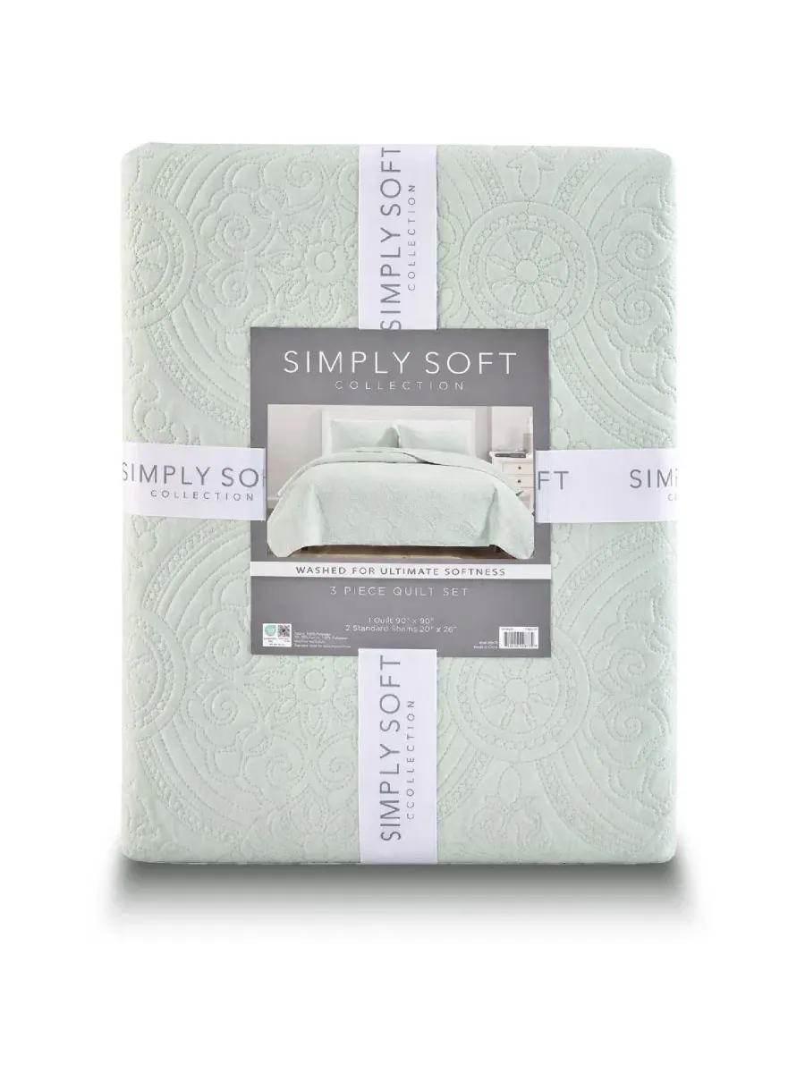 Стеганый комплект постельного белья Mischa Medallion Stitch Simply Soft, Mint Sage — изображение 6 из 6