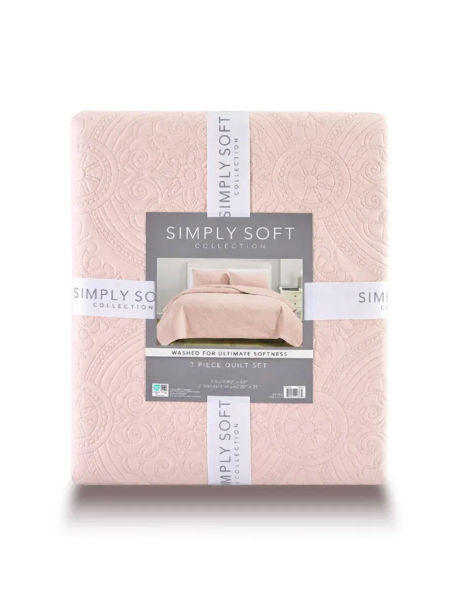 Стеганый комплект постельного белья Mischa Medallion Simply Soft — изображение 6 из 6, розовый