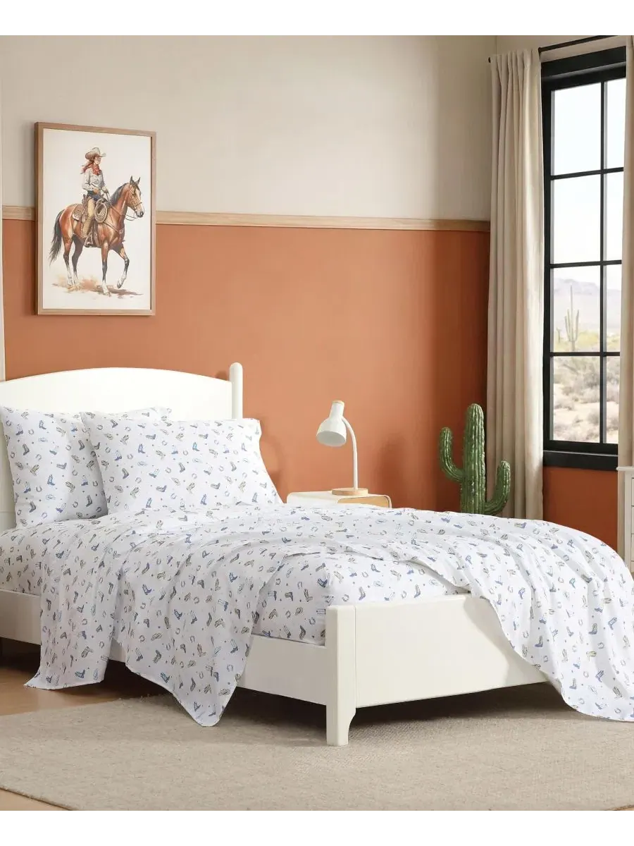 Комплект постельного белья из микрофибры с принтом Rodeo Star Wrangler Kids, Twin — изображение 4 из 7, белый синий