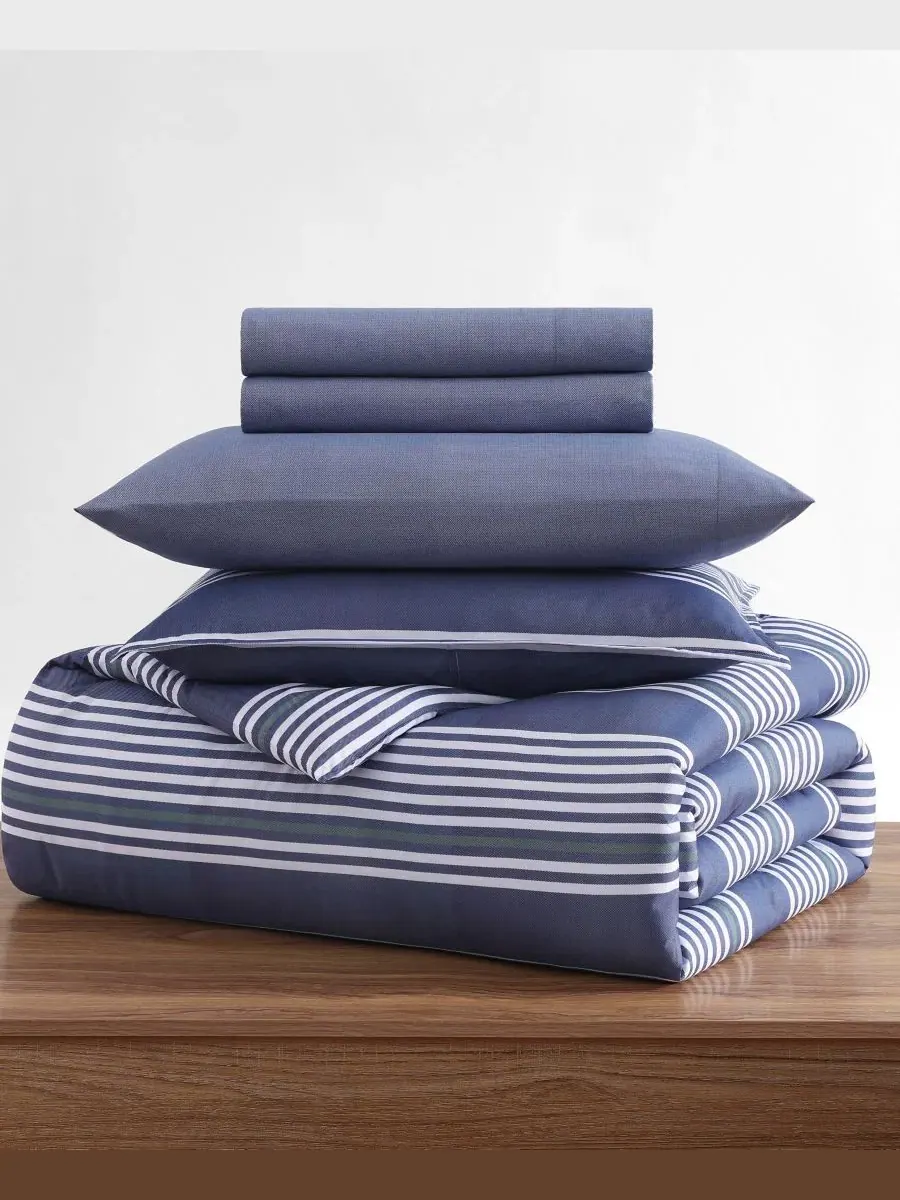 Комплект постельного белья с одеялом Lido Stripe Washed Microfiber Tommy Hilfiger — изображение 7 из 8, синий