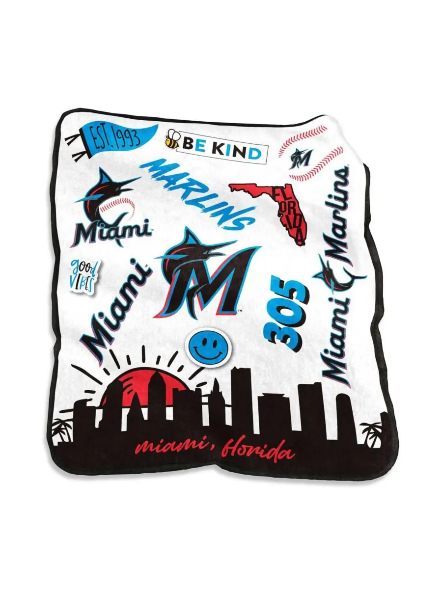 Плед из плюша Native Raschel с символикой команды Miami Marlins, размер 50'' x 60'' Logo Brands