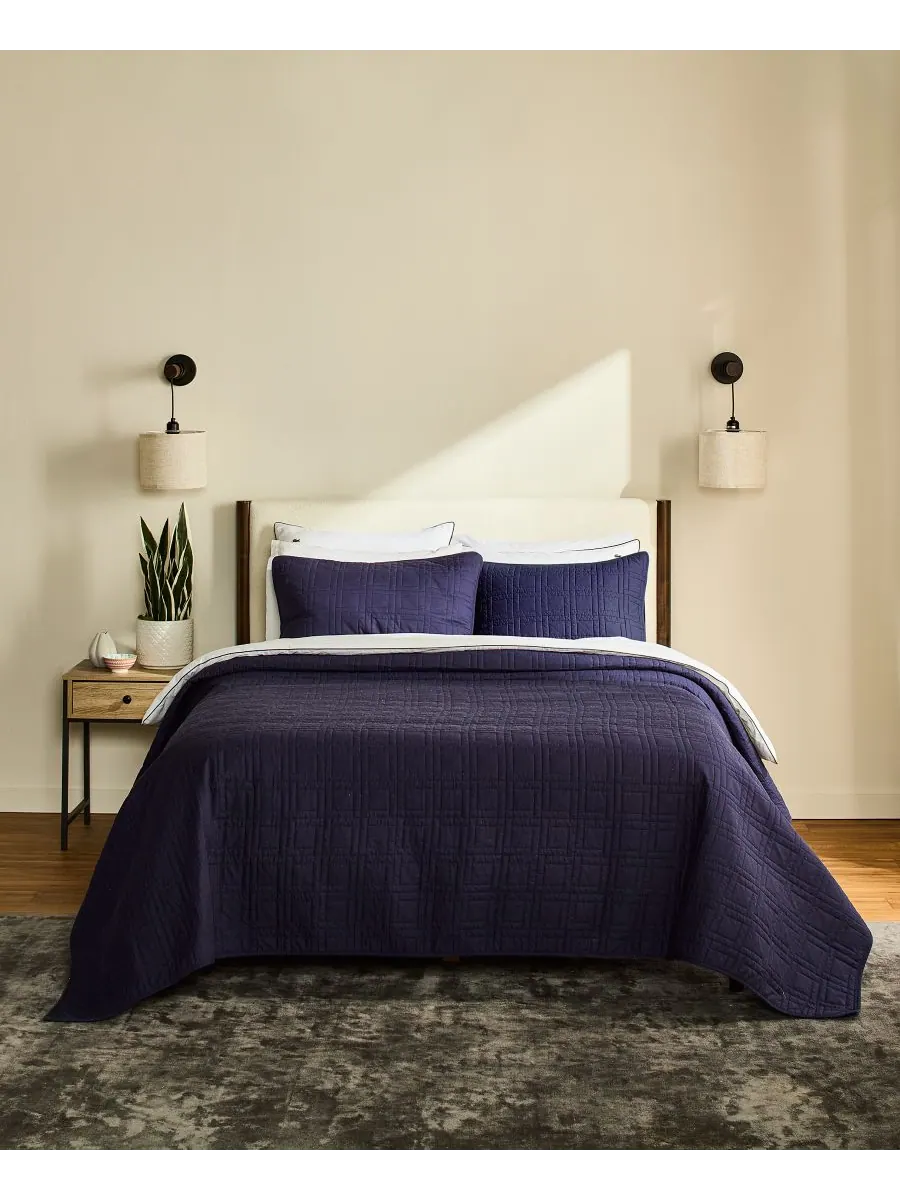 Комплект постельного белья Logo Cotton из 3 предметов, размер Full/Queen Lacoste Home — изображение 1 из 6, темно-синий