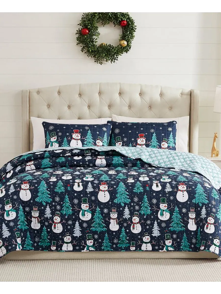 Набор стеганых одеял Snowman Reversible 3-Pc. Quilt Set, Full/Queen Avanti — изображение 2 из 4, синий