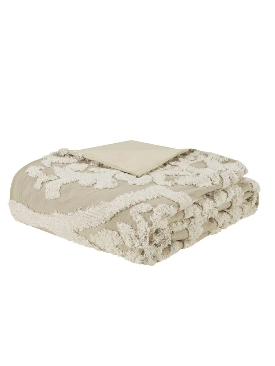 Комплект постельного белья Viola Damask Tufted из 3 предметов, размер Full/Queen Madison Park — изображение 5 из 9, тауп