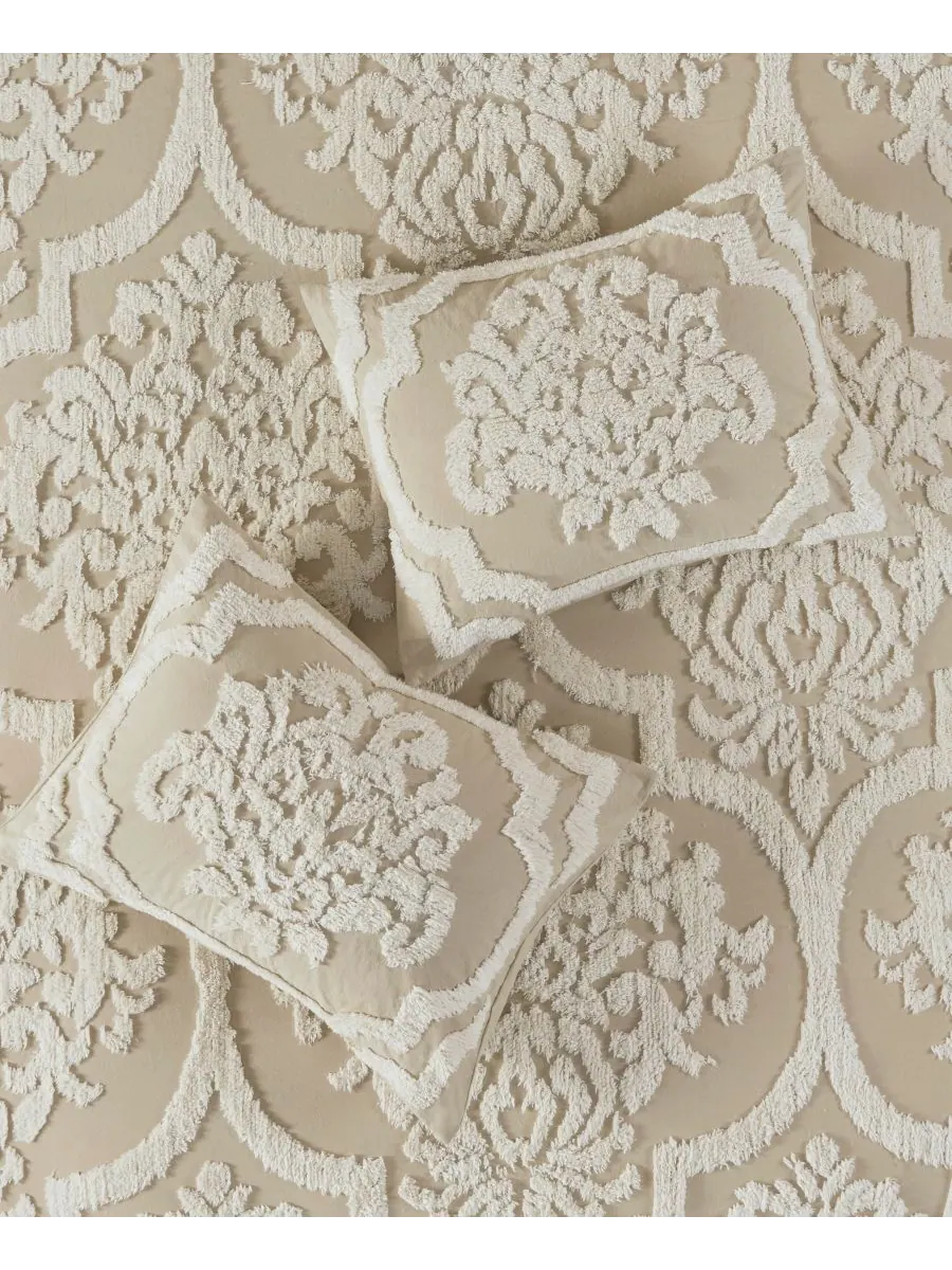 Комплект постельного белья Viola Damask Tufted из 3 предметов, размер Full/Queen Madison Park — изображение 7 из 9, тауп