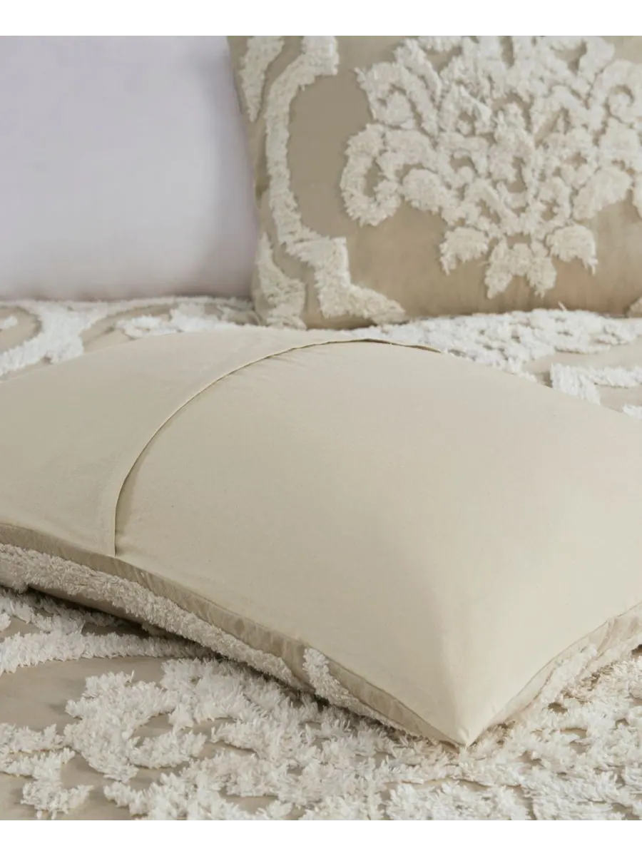 Комплект постельного белья Viola Damask Tufted из 3 предметов, размер Full/Queen Madison Park — изображение 9 из 9, тауп