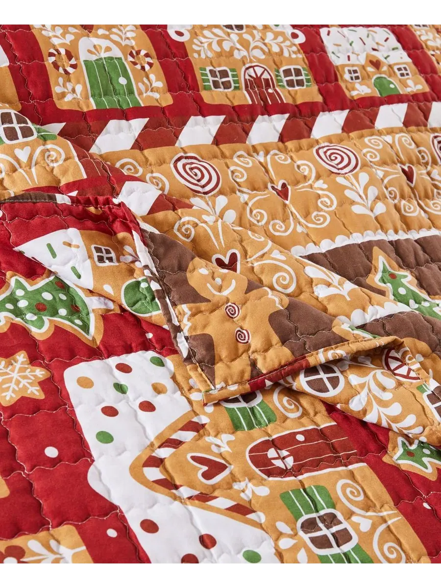 Плед с рождественским принтом Gingerbread Lane Greenland Home Fashions — изображение 3 из 5, красный