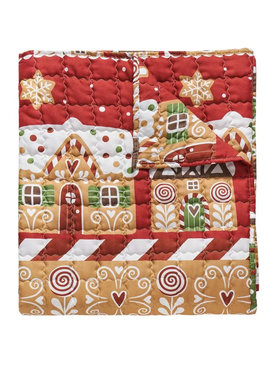 Плед с рождественским принтом Gingerbread Lane Greenland Home Fashions — изображение 5 из 5, красный