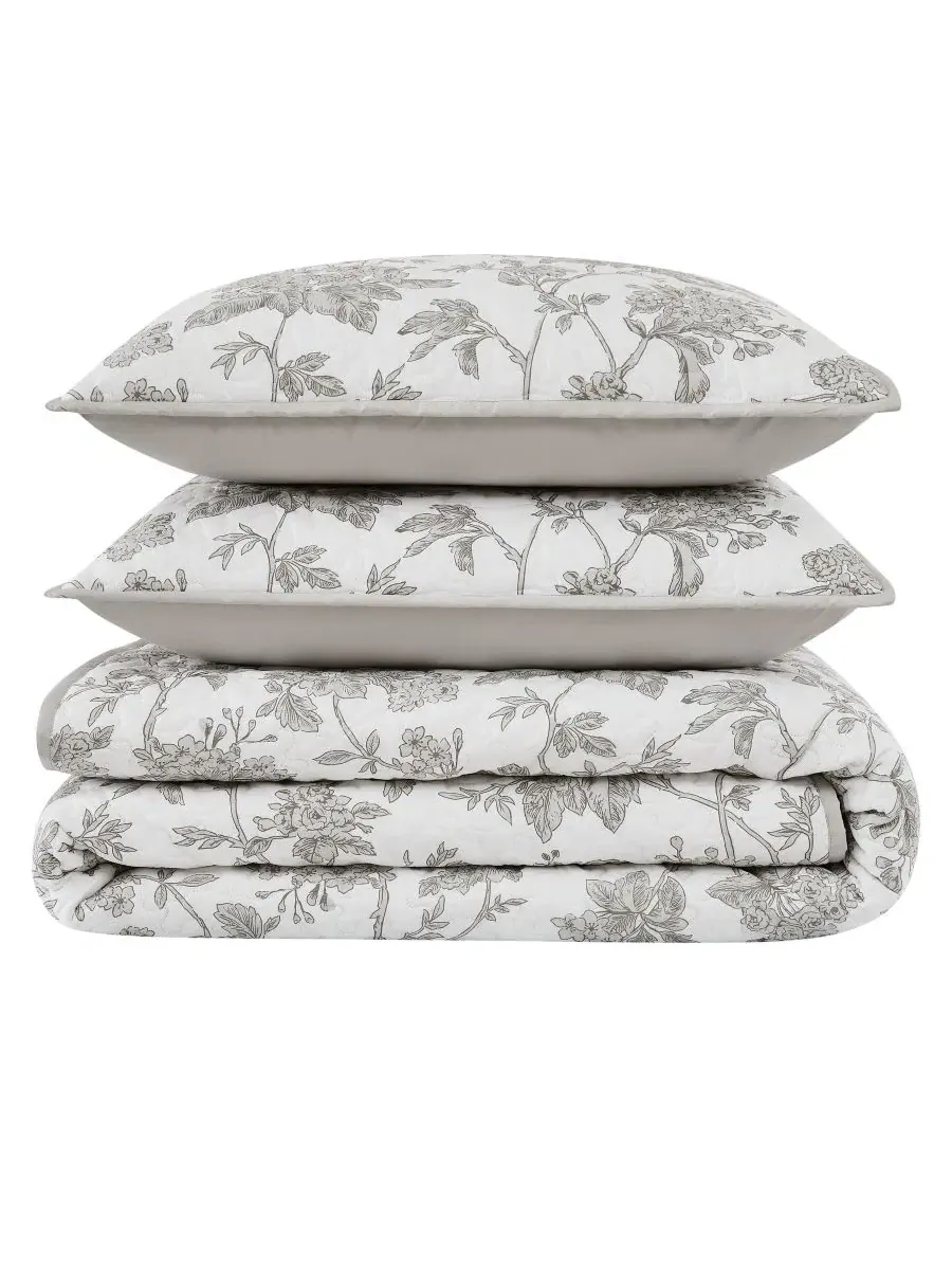 Комплект стеганого покрывала Mila Floral, 3 предмета, King Brooklyn Loom — изображение 4 из 5, белый серый