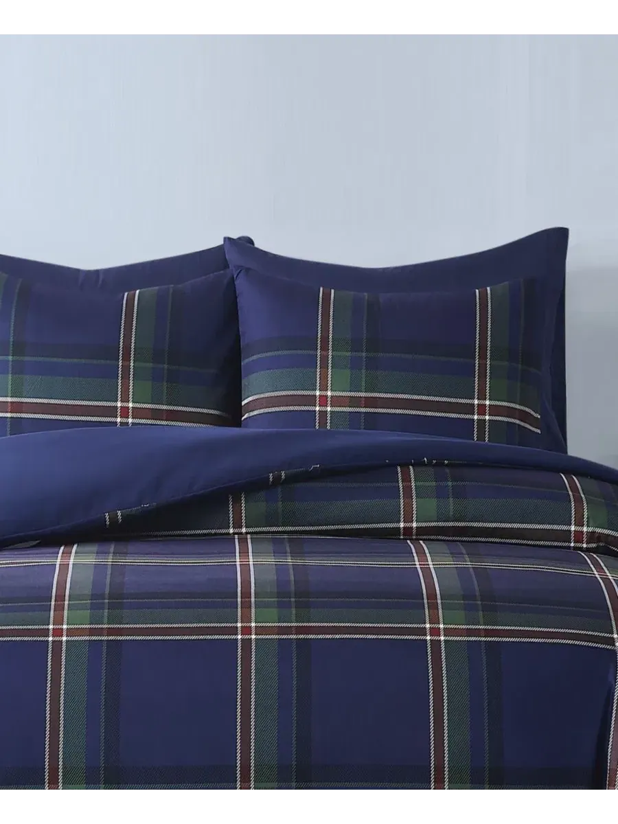 Комплект пододеяльника и наволочки Bronson Plaid Truly Soft — изображение 2 из 5, темно-синий