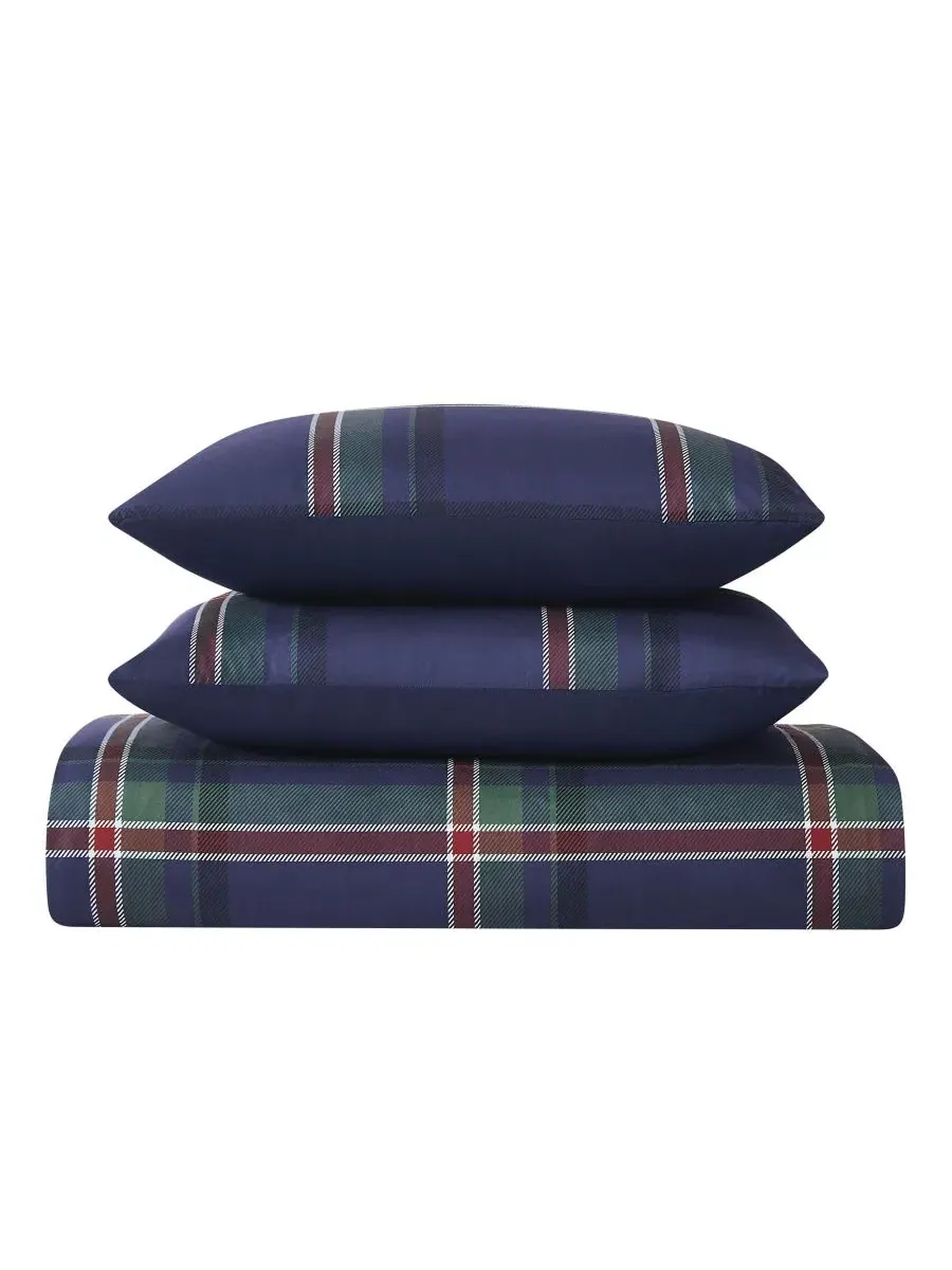 Комплект пододеяльника и наволочки Bronson Plaid Truly Soft — изображение 3 из 5, темно-синий