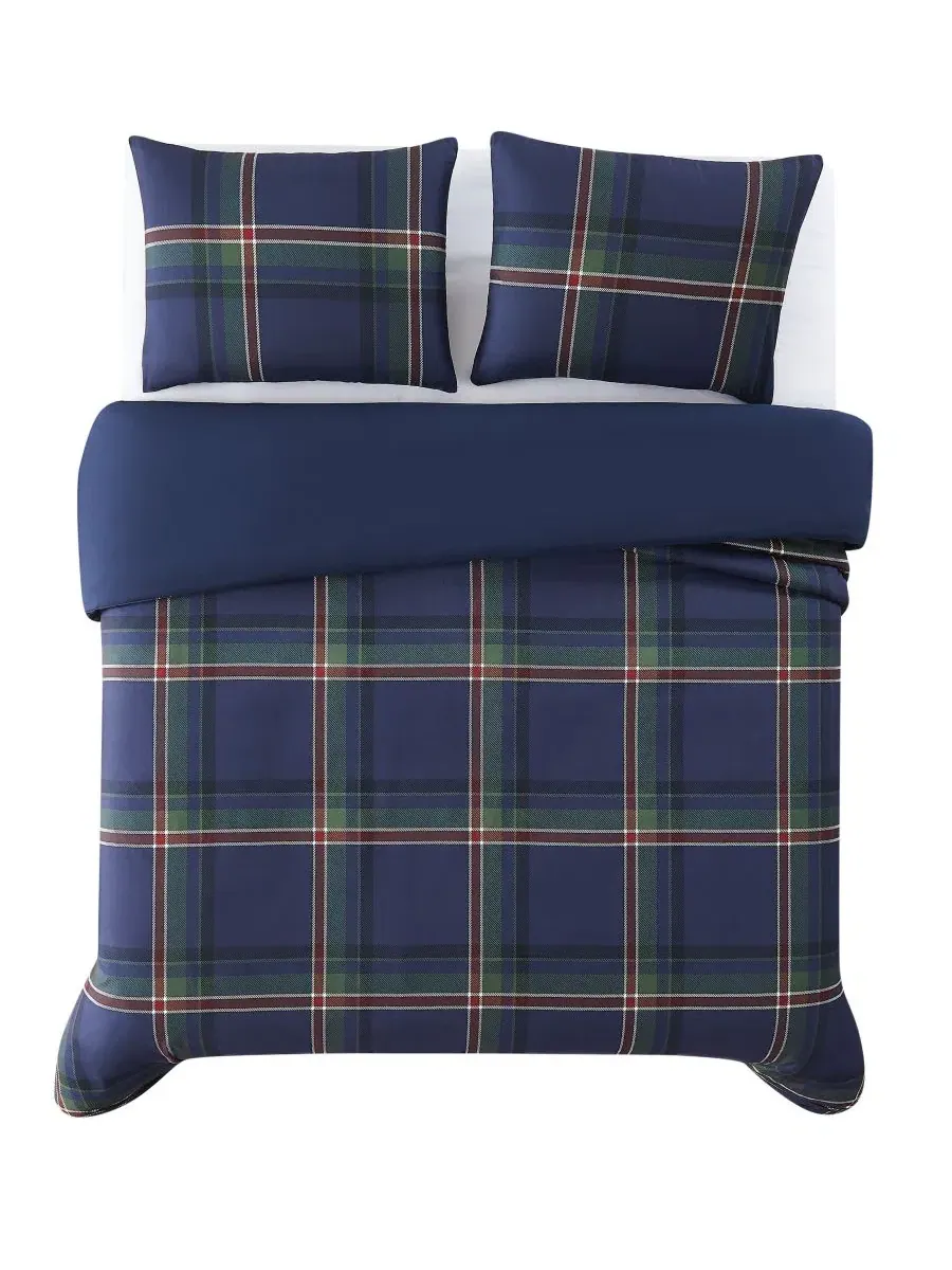 Комплект пододеяльника и наволочки Bronson Plaid Truly Soft — изображение 4 из 5, темно-синий