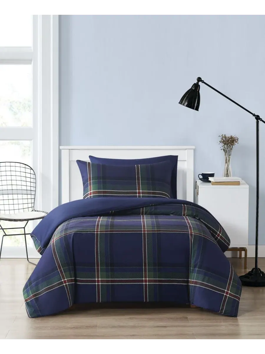 Комплект пододеяльника и наволочки Bronson Plaid Truly Soft — изображение 5 из 5, темно-синий