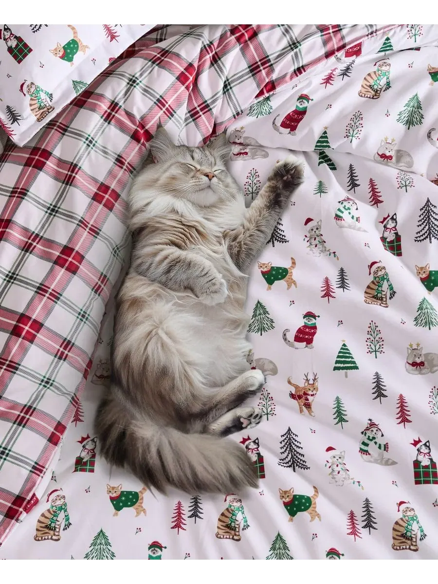Комплект двустороннего пододеяльника Meowy Christmas Reversible Levtex Home — изображение 2 из 5, белый