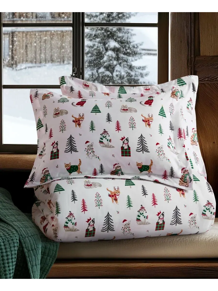 Комплект двустороннего пододеяльника Meowy Christmas Reversible Levtex Home — изображение 3 из 5, белый