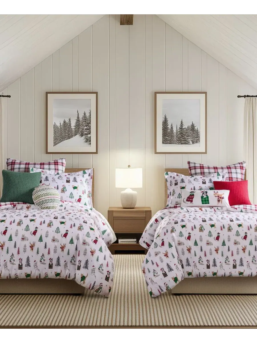 Комплект двустороннего пододеяльника Meowy Christmas Reversible Levtex Home — изображение 4 из 5, белый