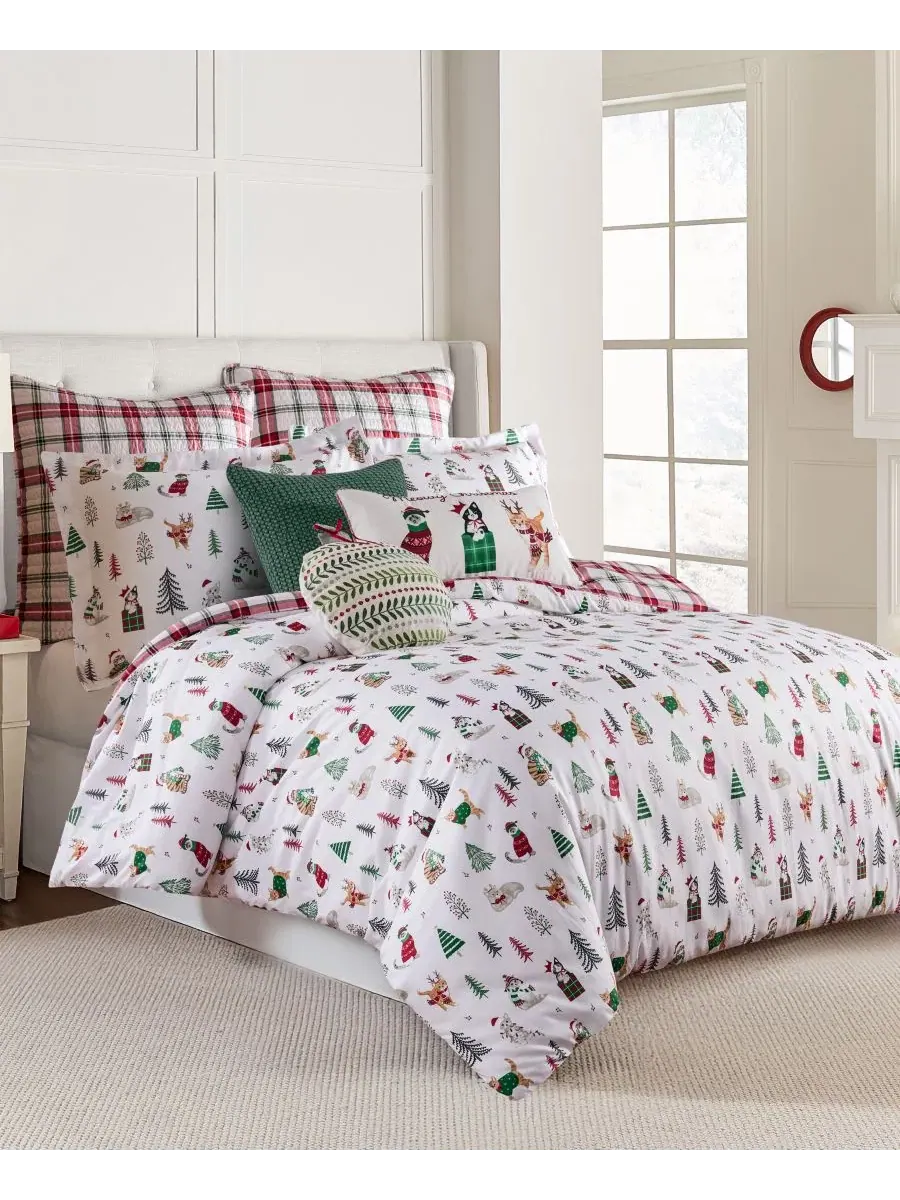 Комплект двустороннего пододеяльника Meowy Christmas Reversible Levtex Home — изображение 5 из 5, белый