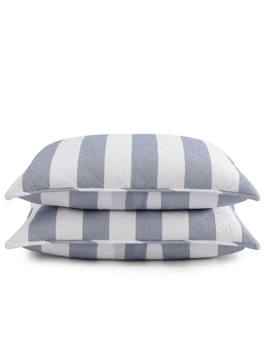 Комплект стеганого покрывала Capri Stripe из хлопка Tommy Hilfiger — изображение 6 из 7, белый синий