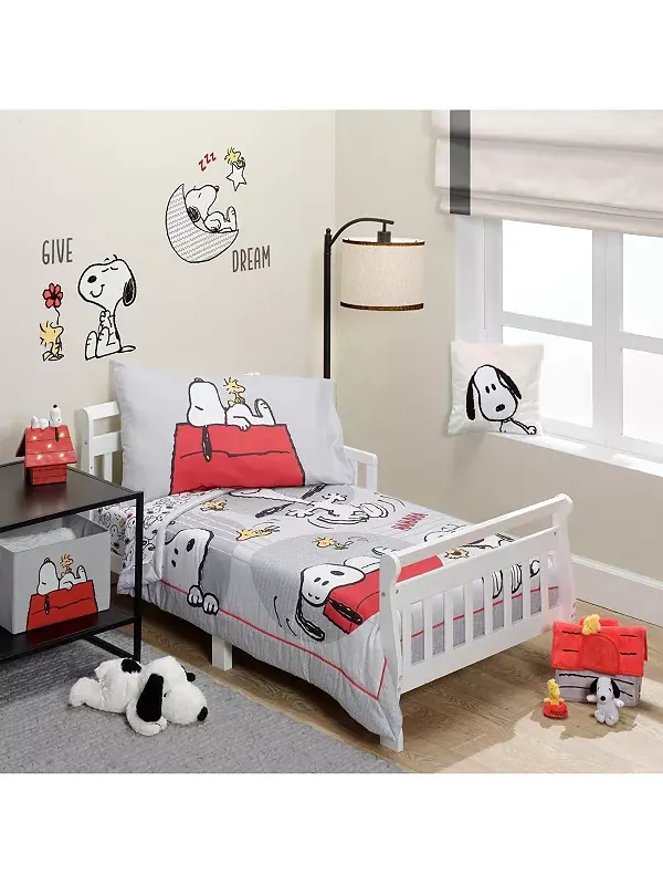 Комплект постельного белья для малышей Snoopy Love из 4 предметов - серый/красный/белый Bedtime