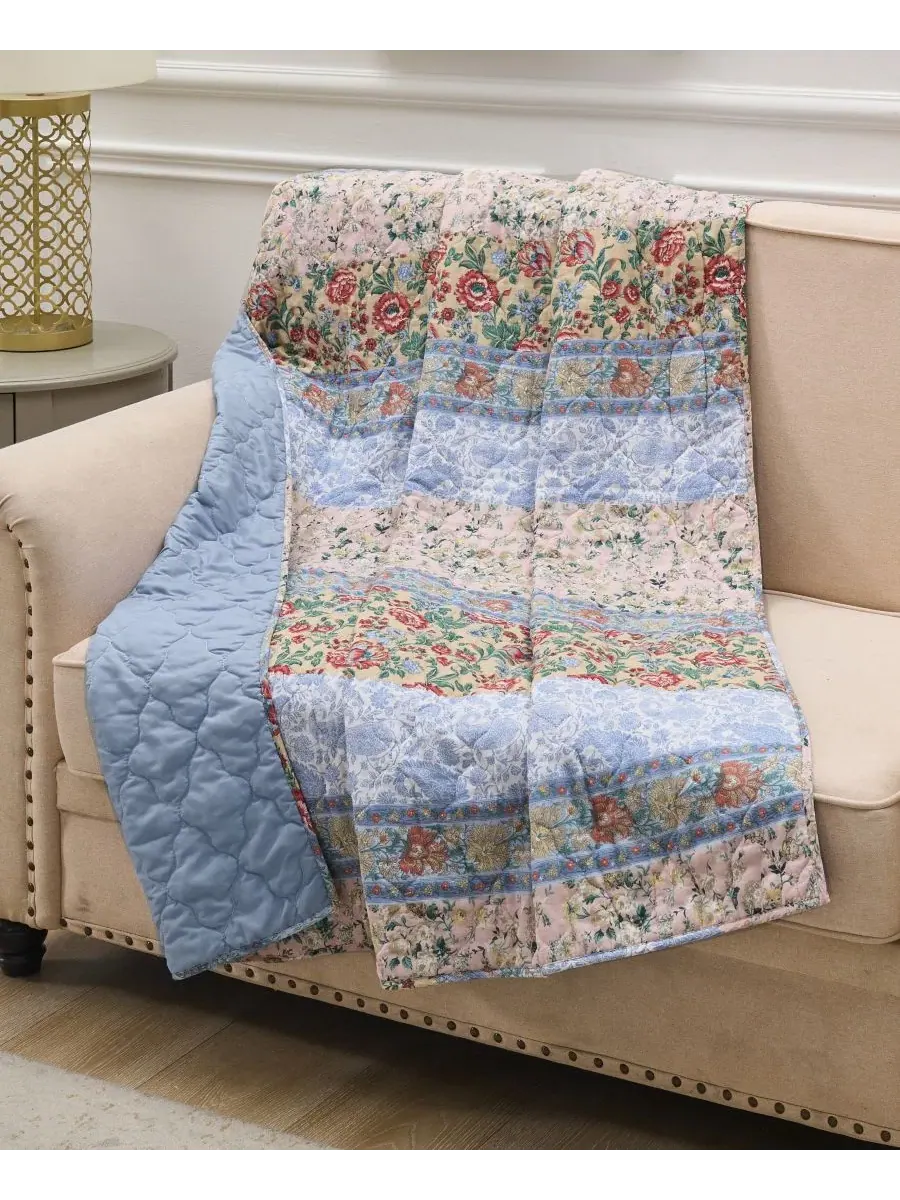 Двусторонний плед Kressida из смесовой хлопковой ткани, 127 x 152 см Greenland Home Fashions — изображение 2 из 7, синий