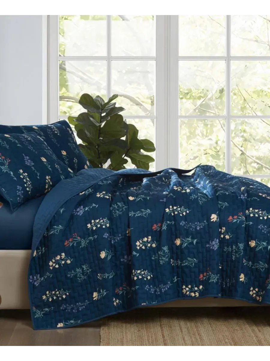Комплект стеганого покрывала Avery Floral 2-предметный, Twin/Twin XL Cannon — изображение 2 из 5, синий