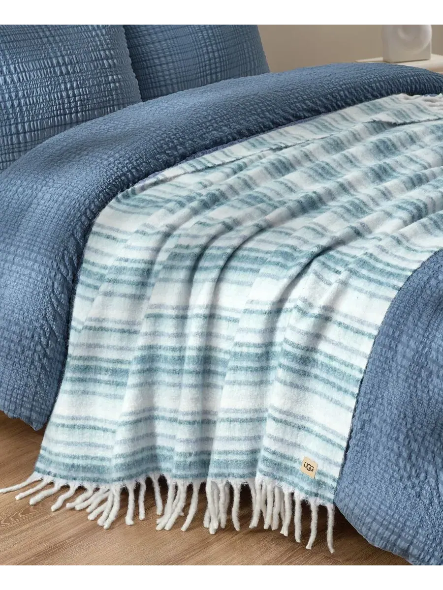 Полосатый плед Joana, 127 x 178 см Ugg — изображение 4 из 10, серебристый синий