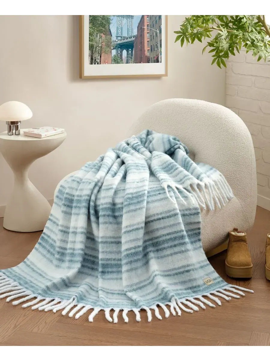 Полосатый плед Joana, 127 x 178 см Ugg — изображение 6 из 10, серебристый синий