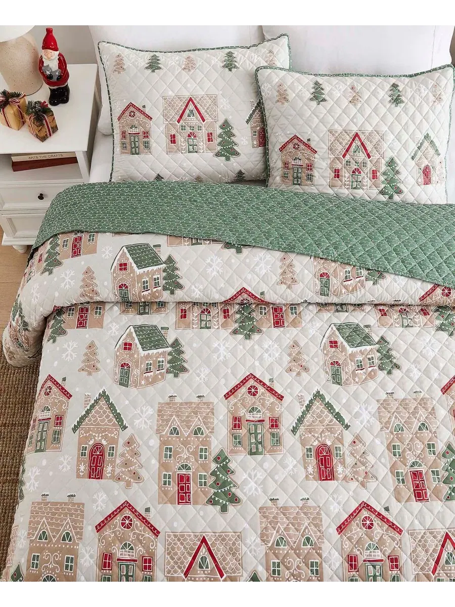Комплект стеганого покрывала с наволочкой Gingerbread Reversible 2-Pc. Avanti — изображение 3 из 3, хаки
