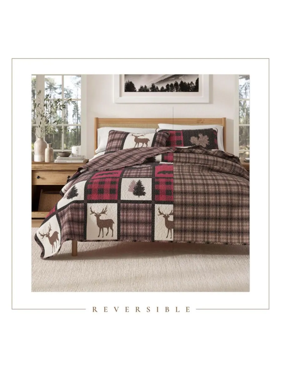 Комплект постельного белья Rustic Lodge All-Season из 3 предметов Linery & Co — изображение 6 из 8, красный/черный