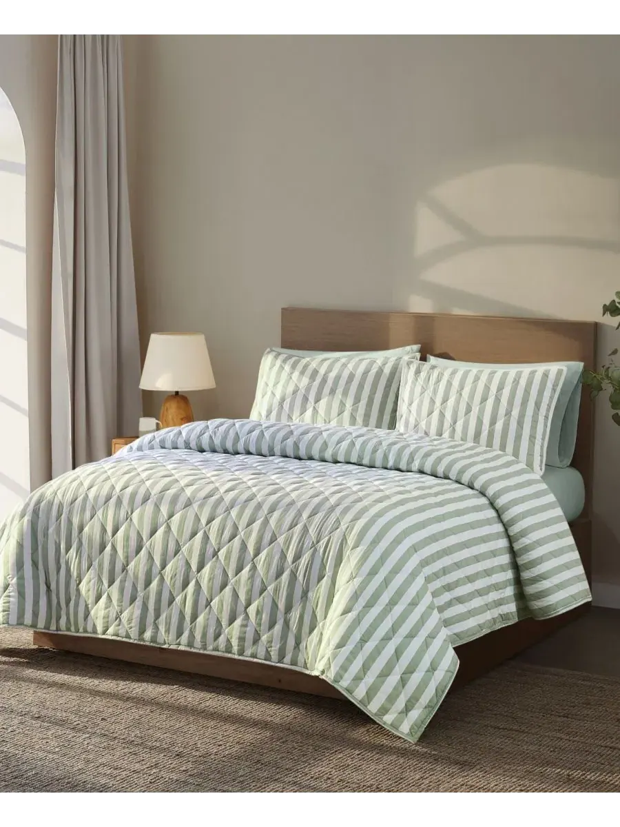 Комплект стеганого покрывала Levi Stripe, 3 предмета, Full/Queen Brooklyn Loom — изображение 3 из 6, белый зеленый